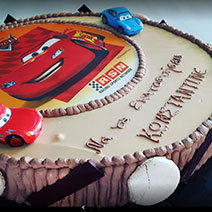 Yellow Bicycle patisserie in Sifnos - Birthday cake with mcqueen cars