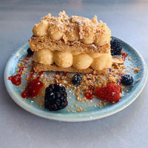 Traditional millefeuille with forest fruits in Sifnos